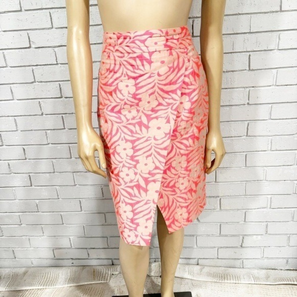 J. Crew Pink Floral Jacquard Plumeria‎ Crossover Pencil Skirt - Size 8